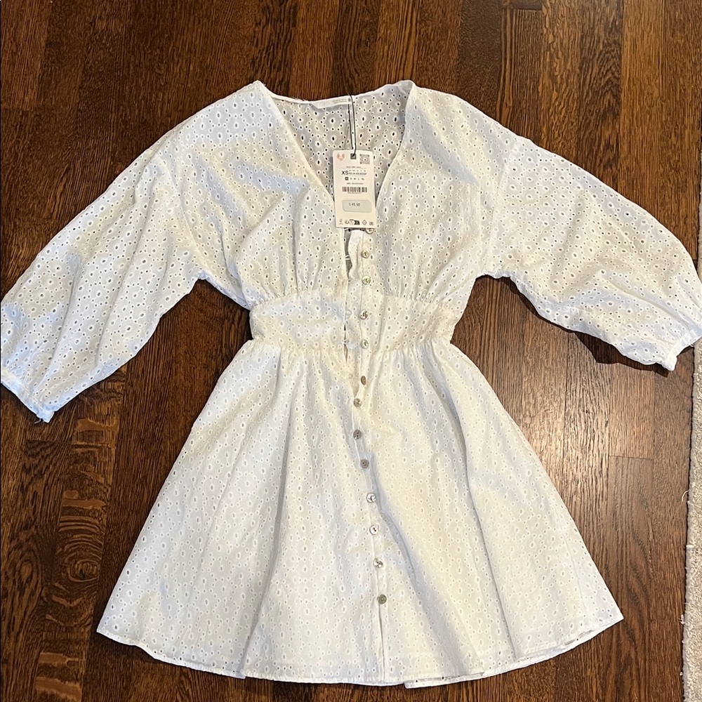 Zara White Eyelet Button-Down Women’s Dress